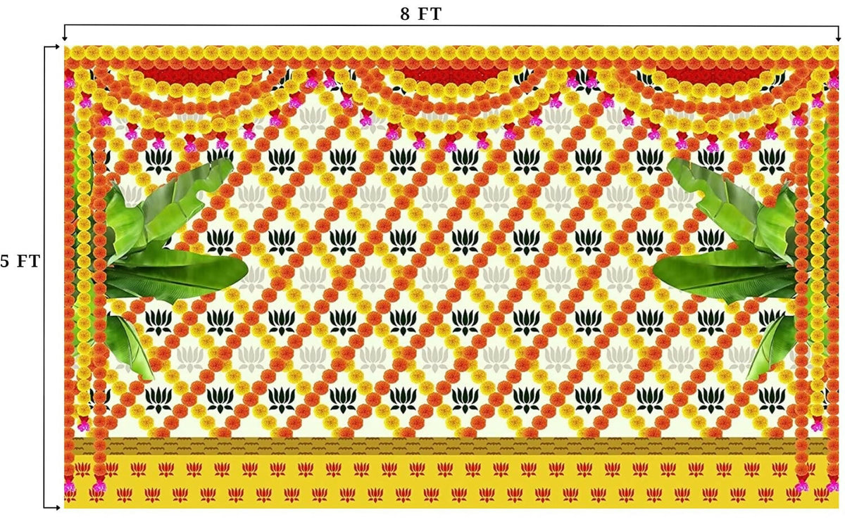 Image 2 of Sri Yagnaa M 38 – Marigold & Lotus Banana Leaf Backdrop Cloth, 8 x 5 Ft