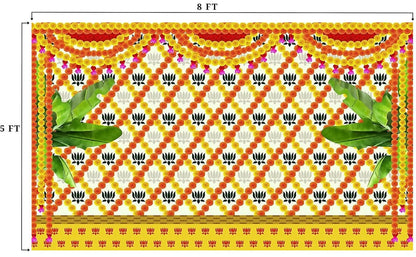 Image 2 of Sri Yagnaa M 38 – Marigold & Lotus Banana Leaf Backdrop Cloth, 8 x 5 Ft