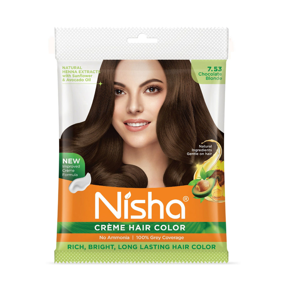 Image 1 of 20 gm+20 ml / Pack of 1 for the product Nisha Creme Hair Color for Women - Chocolate-Blonde
