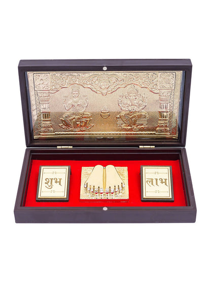 Image 2 of Golden Peacock Brown & Gold-Toned 24 Ct Gold Foil Laxmi And Ganesh Pooja Box