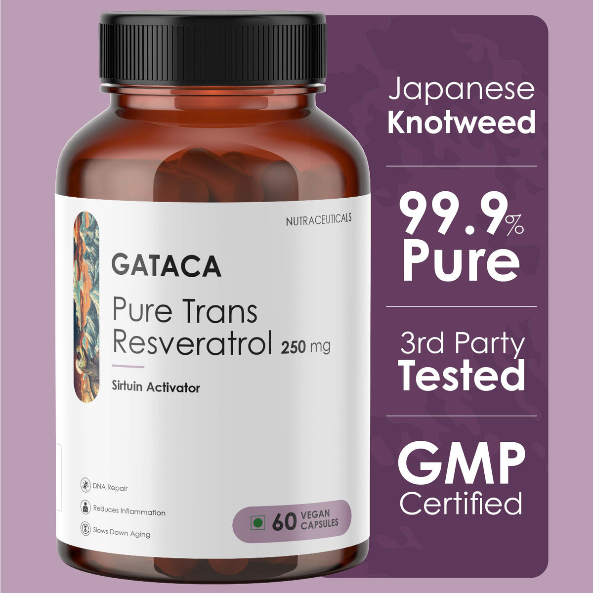 Image 2 of GATACA Pure Trans-Resveratrol - 250 mg Capsules for More Repair, Better Heart, More Life