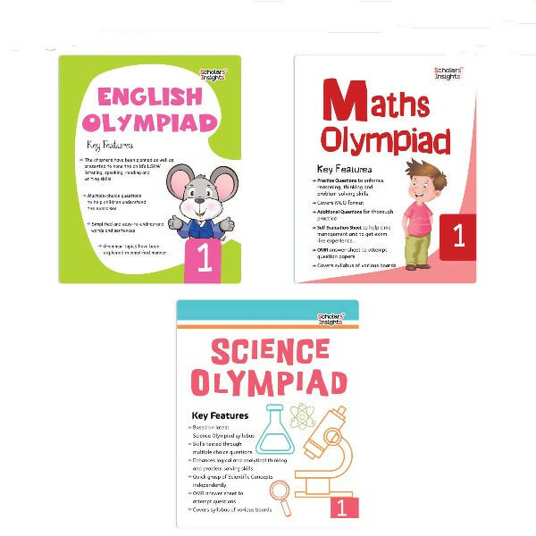 Image 1 of Default Title for the product Scholars Insights Olympiad English, Maths and Science Workbooks Set Grade 1| Set of 3| Ages 6 - 8 Year
