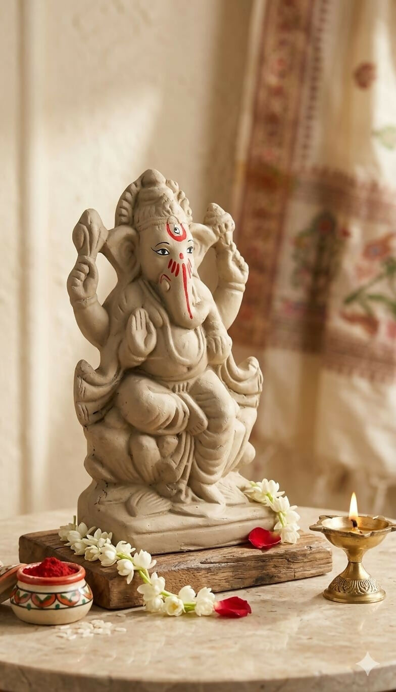 Image 10 of Saudeep India 6 Inch Mitti Ganesh Idol