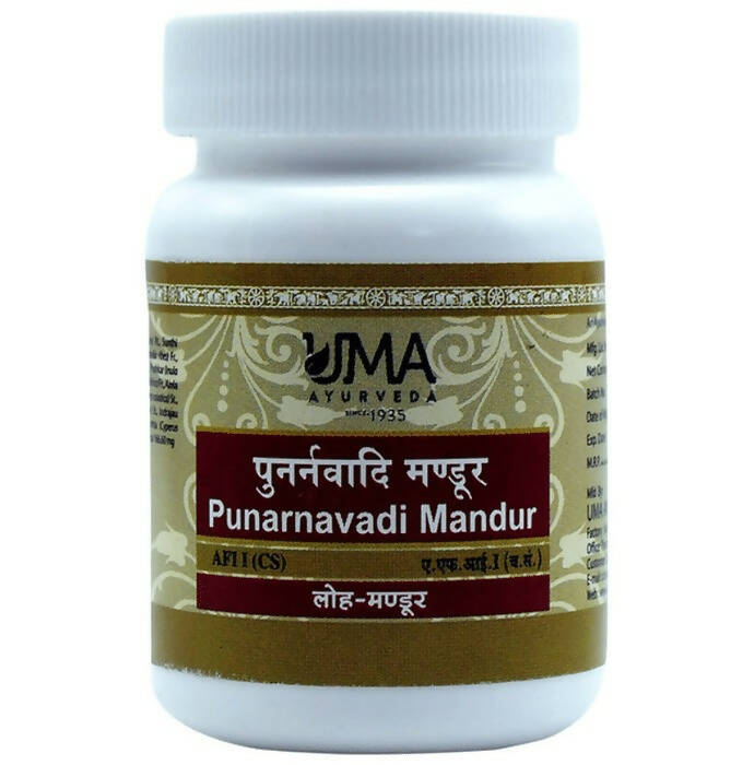Image 1 of 80 tabs for the product Uma Ayurveda Punarnavadi Mandur Tablets