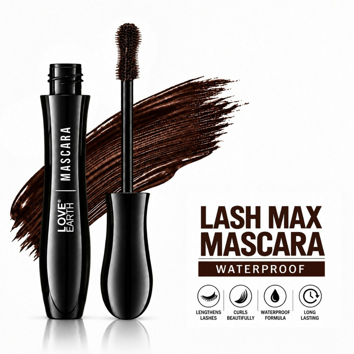 Image 8 of Love Earth Lash Max Mascara - Voluminous Lengthening & Waterproof - Chocolate Brown