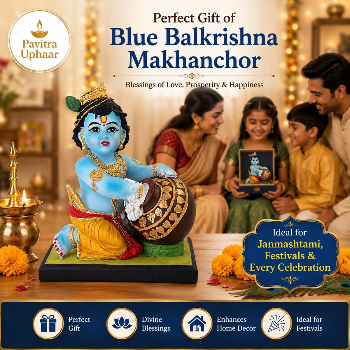 Image 2 of Bal Krishna Idol with Butter Pot - Blue