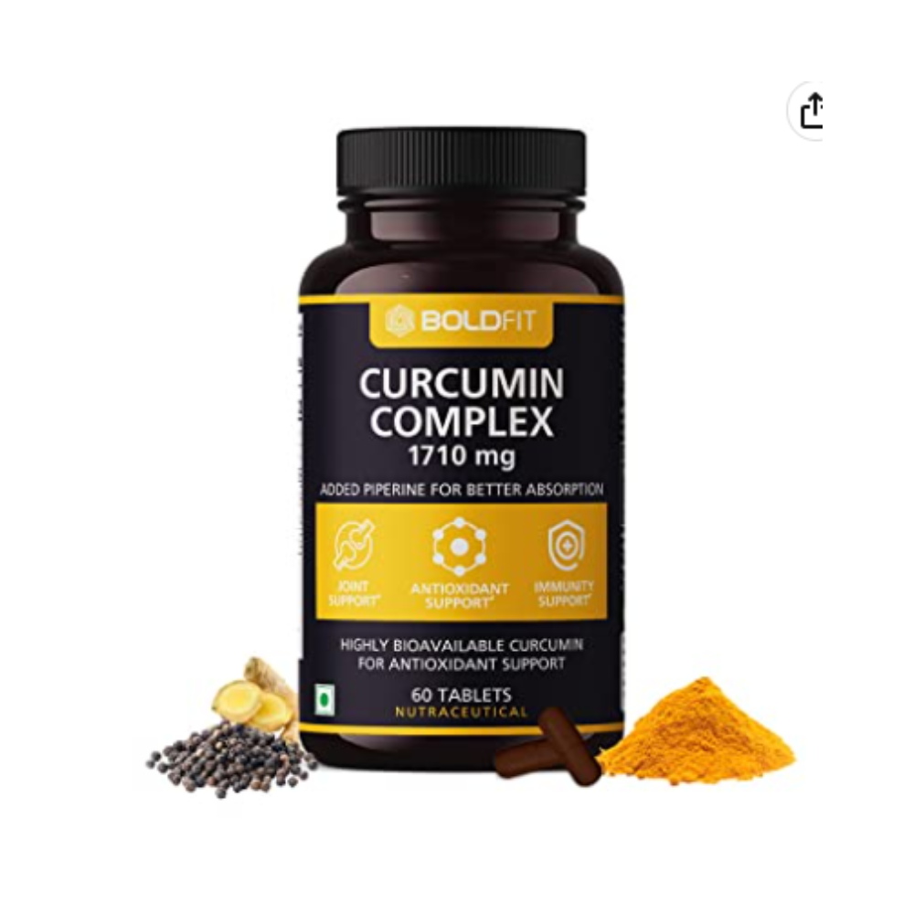 Image 1 of 60 tabs for the product Boldfit Curcumin Complex 1700mg Tablets