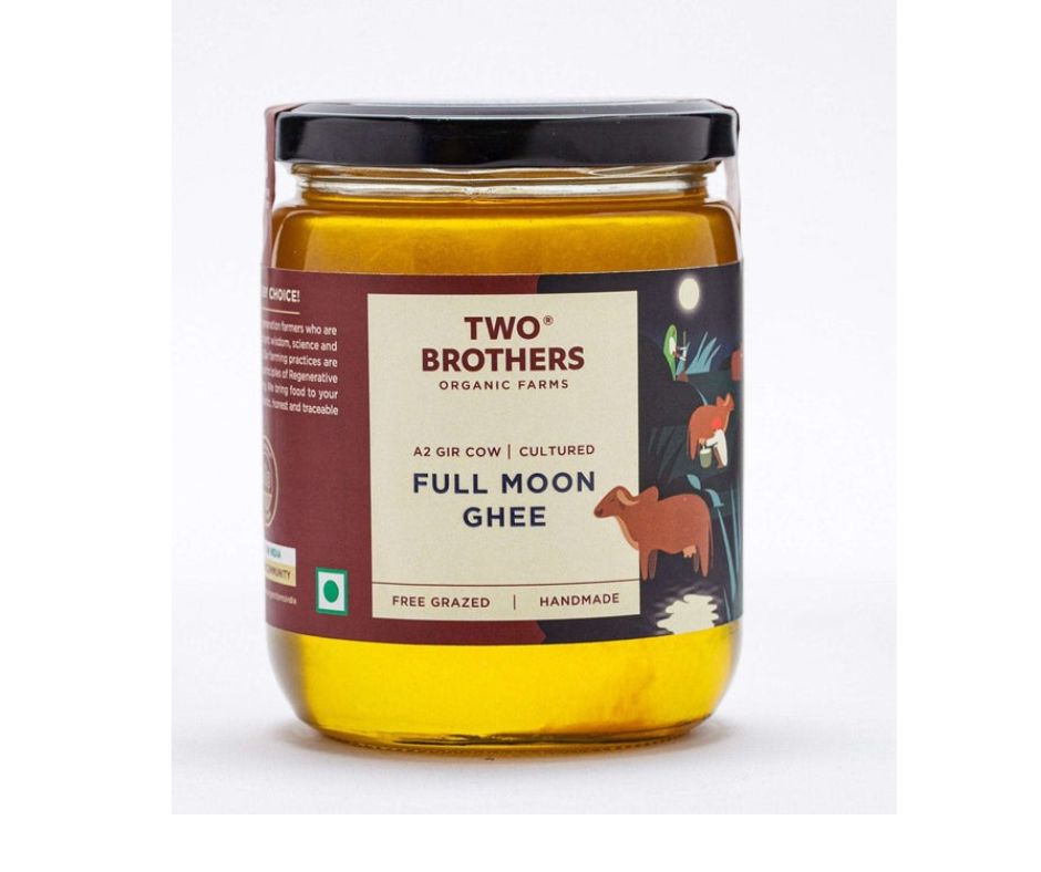 Image 1 of 500 ml / Pack of 1 for the product Two Brothers Organic Farms A2 Gir Cow Cultured Full Moon Ghee | Full Moon Cultured Cow Desi Ghee | Curd-Churned Bilona Ghee | Grass-Fed A2 Gir Cow Ghee