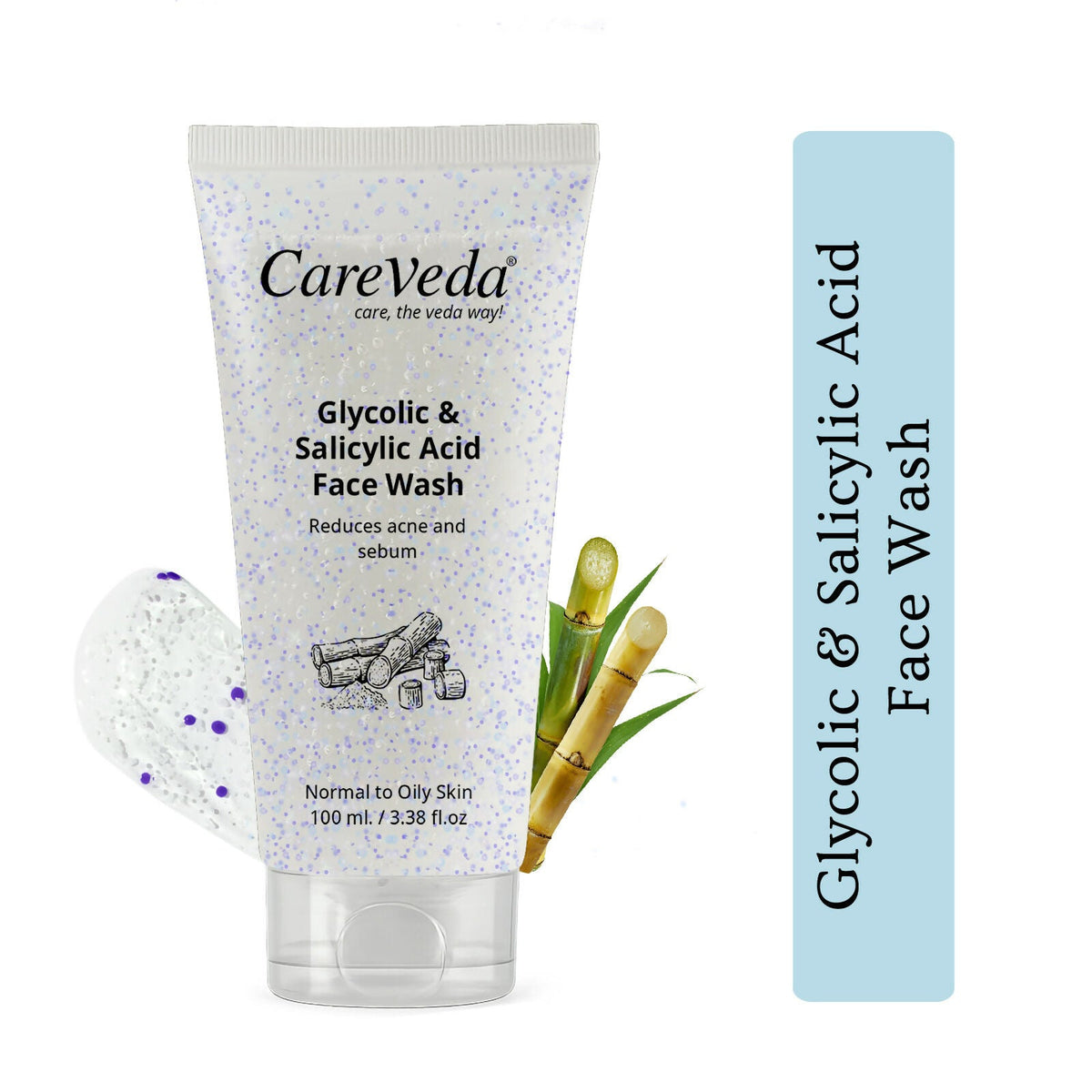 Image 2 of CareVeda Glycolic & 1% Salicylic Acid Face Wash for Acne & Oil Control
