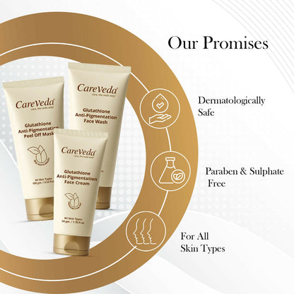 Image 6 of CareVeda Glutathione Skin Care Set of 3 | Face Cream & Face Wash, Peel off Mask for Bright, Even-Toned Skin | Anti-Pigmentation & Glow Boost | For Men & Women