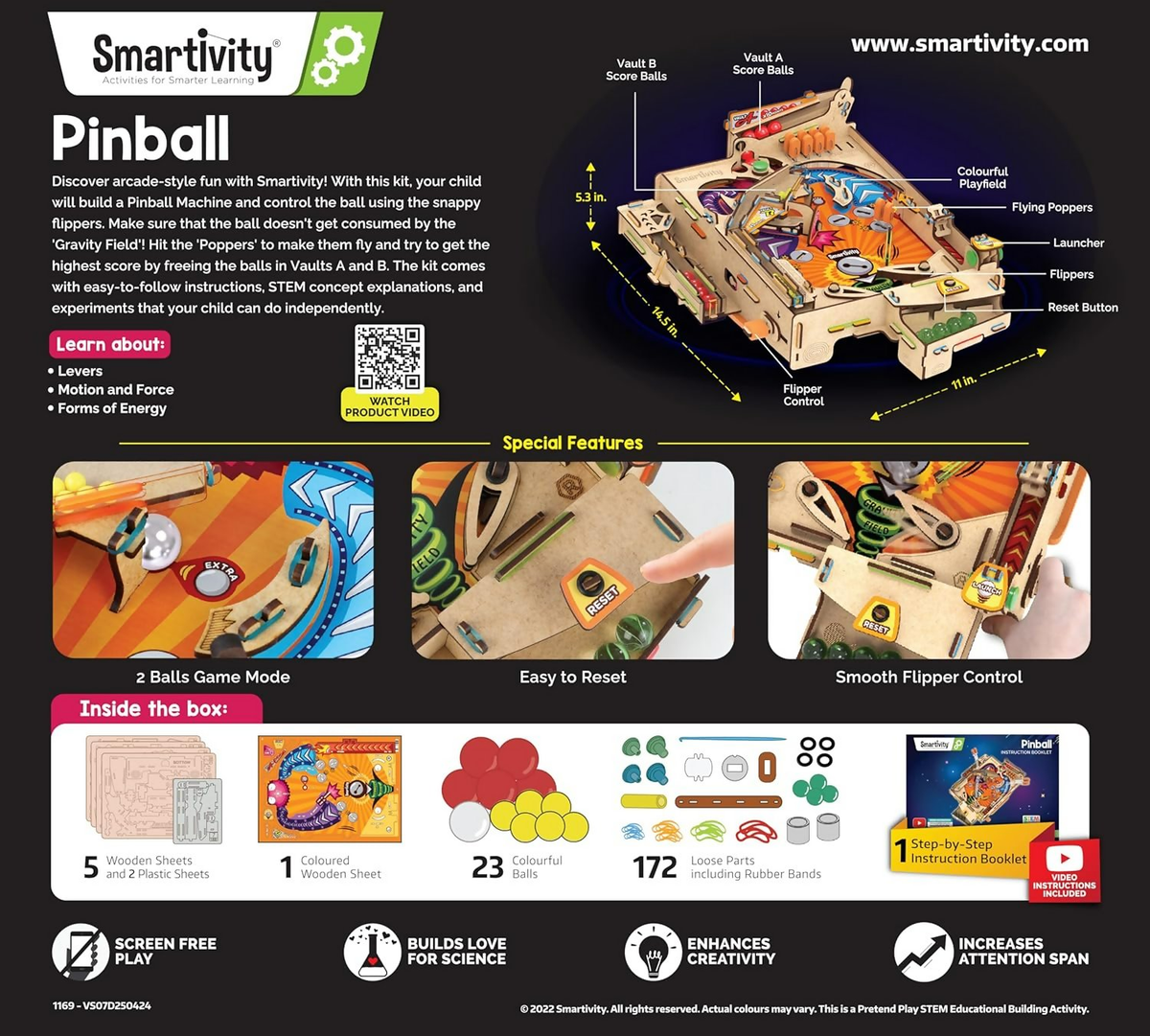 Image 3 of Smartivity DIY Pinball Machine Toy For Ages 8-99 Year Old Award Winning Arcade Game For Boys & Girls