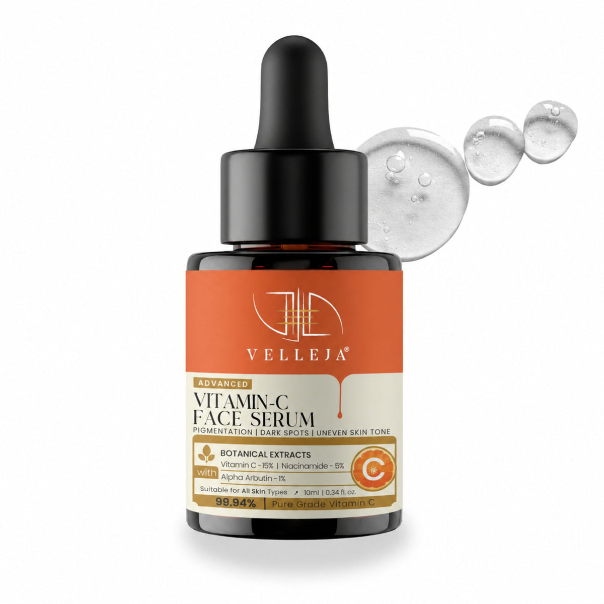 Image 8 of 10 ml / Pack of 1 for the product Velleja 15% Vitamin C Brightening Serum | Advanced Dark Spot & Pigmentation Corrector