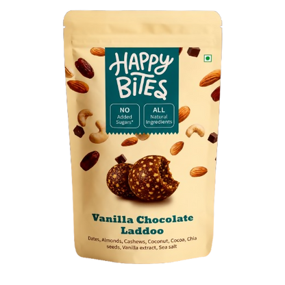 Image 1 of 150 gm / Pack of 1 for the product Happy Bites Vanilla Chocolate Laddoo