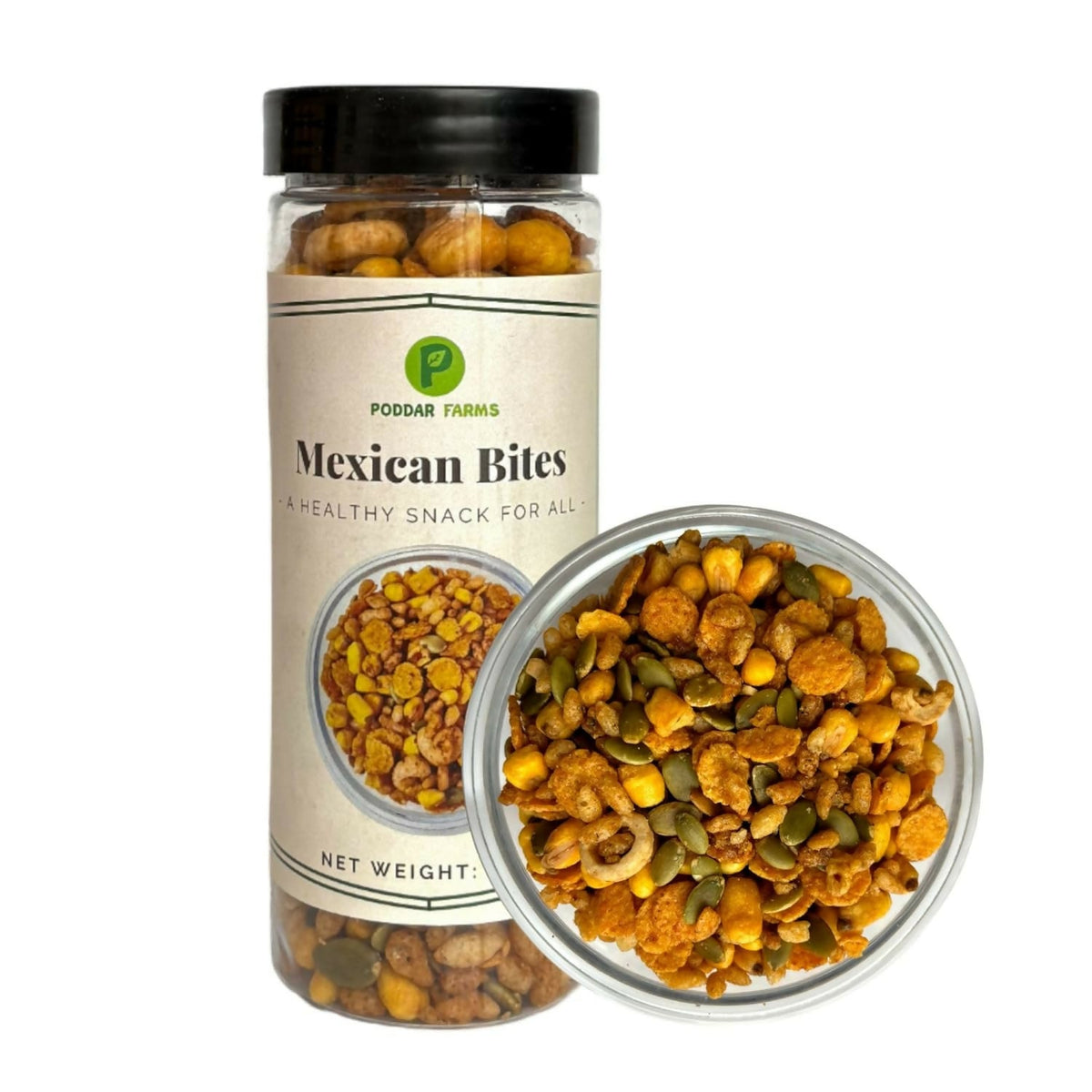 Image 1 of 100 gm / Jar for the product Poddar Farms Roasted Mexican Bites Wholesome Snack