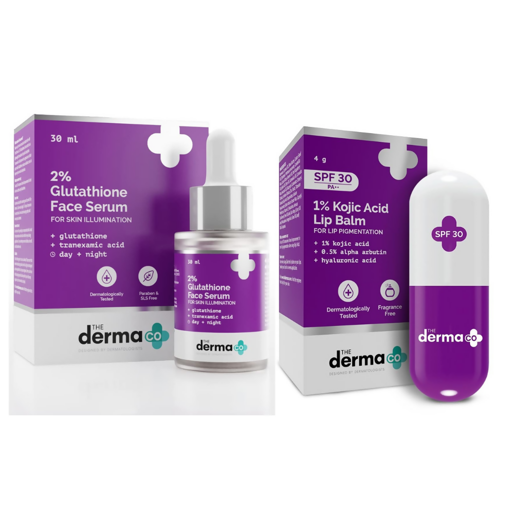 Image 1 of The Derma Co 1% Kojic Acid Lip Balm & 2% Glutathione Face Serum Combo