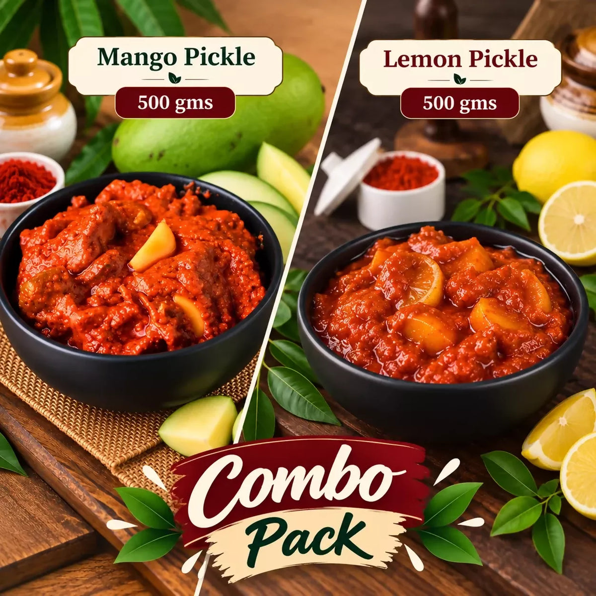 Image 2 of Tenali Ruchulu Pickles Combo: Mango Pickle + Lemon Pickle