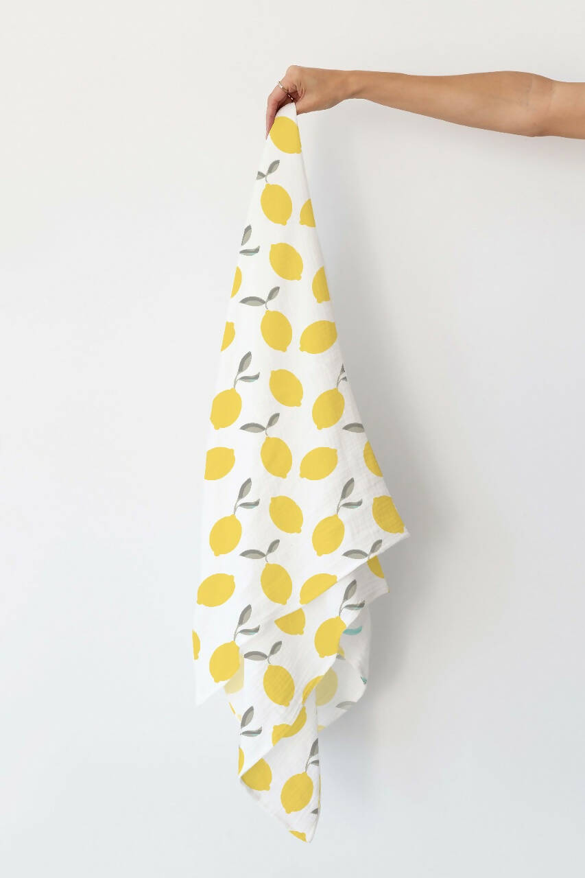 Image 4 of Kindermum Organic Cotton Muslin Swaddle Blanket 100 Cm X 100 Cm - Set Of 2 - Pista And Lemon