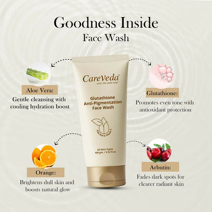 Image 7 of CareVeda Glutathione Skin Care Set of 3 | Face Wash & Peel off Mask, Sunscreen for Bright, Even-Toned Skin | Anti-Pigmentation & Glow Boost | For Men & Women