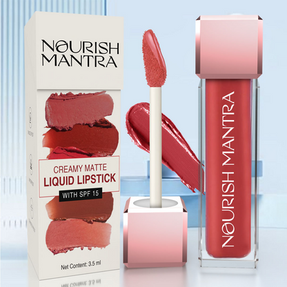 Image 10 of Nourish Mantra Liquid Lipstick Creamy Matte with SPF / Water Proof, Smudge Proof Shade- Khilkhilata Coral