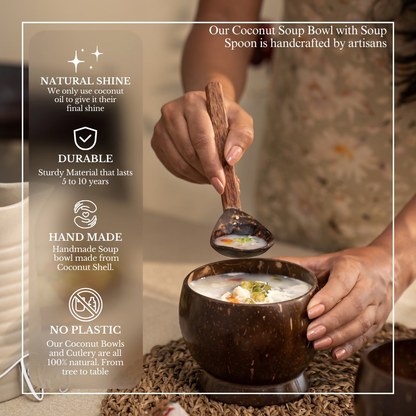 Image 4 of Thenga Coconut Shell Artisan Soup Bowl & Soup Spoon
