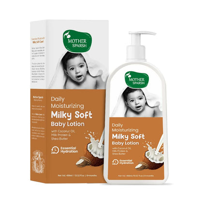 Image 2 of 400 ml for the product Mother Sparsh Milky Soft Baby Lotion With Milk Protein, Coconut Oil & Shea Butter For 24Hrs Moisturization
