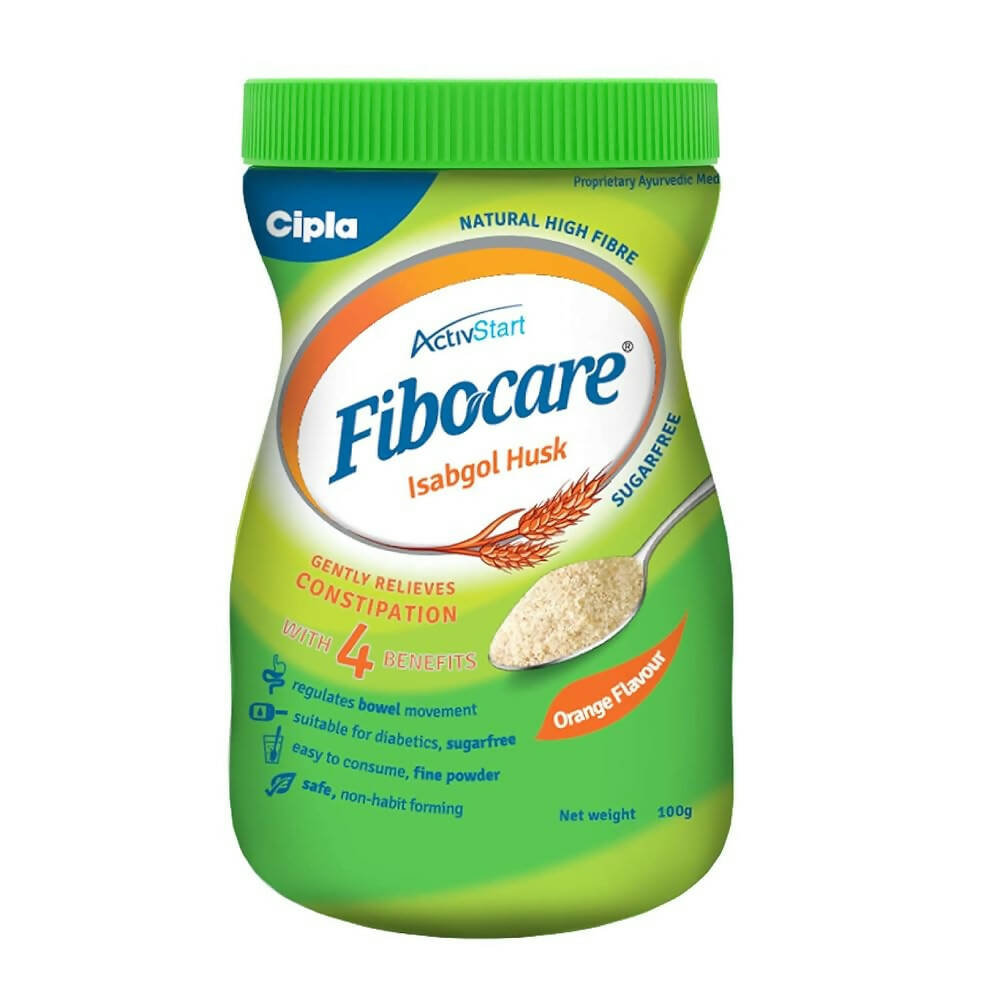 Image 1 of 100 gm for the product Cipla Fibocare Isabgol Husk Powder | Sugar Free - Orange Flavor