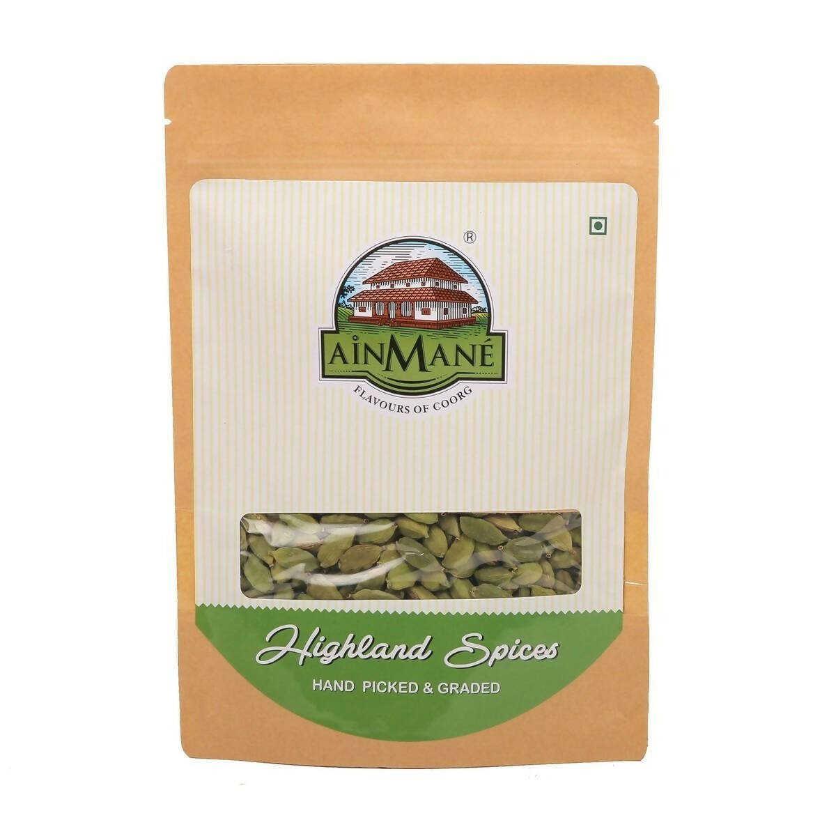 Image 1 of 80 gm / Pack of 1 for the product Ainmane Fine Quality Whole Cardamom 8mm