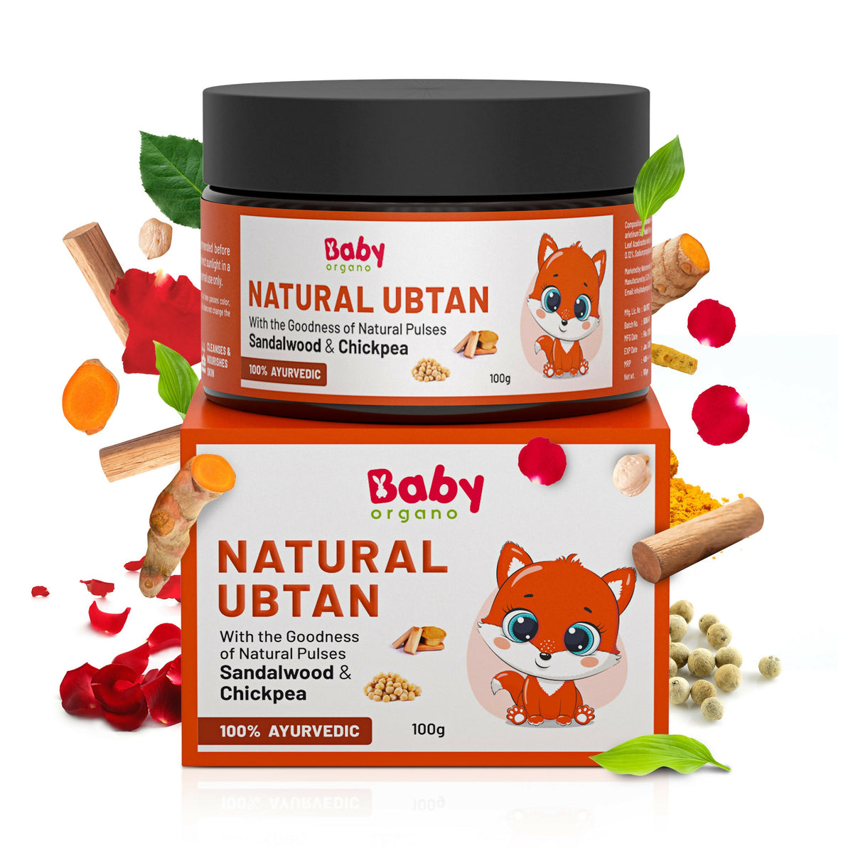 Image 1 of 100 gm for the product Babyorgano Natural Ubtan Face Pack, Skin Lightening and Tan Removal For Babies
