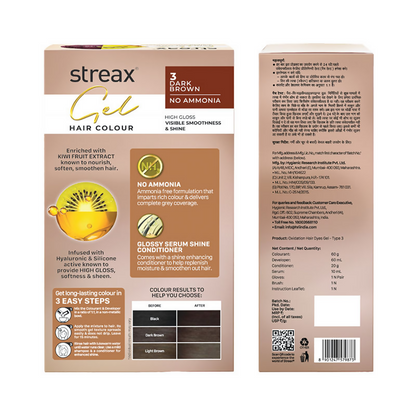 Image 4 of Streax Gel No Ammonia 100% Grey Coverage Hair Color - Dark Brown 3