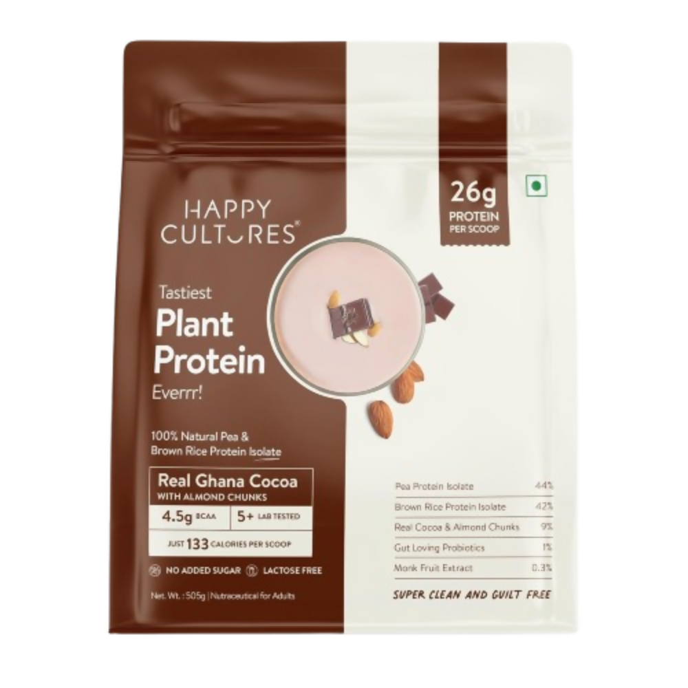 Image 1 of Happy Cultures 26g Tastiest Plant Protein| Chocolate, Almond Chunks & Ashwagandha