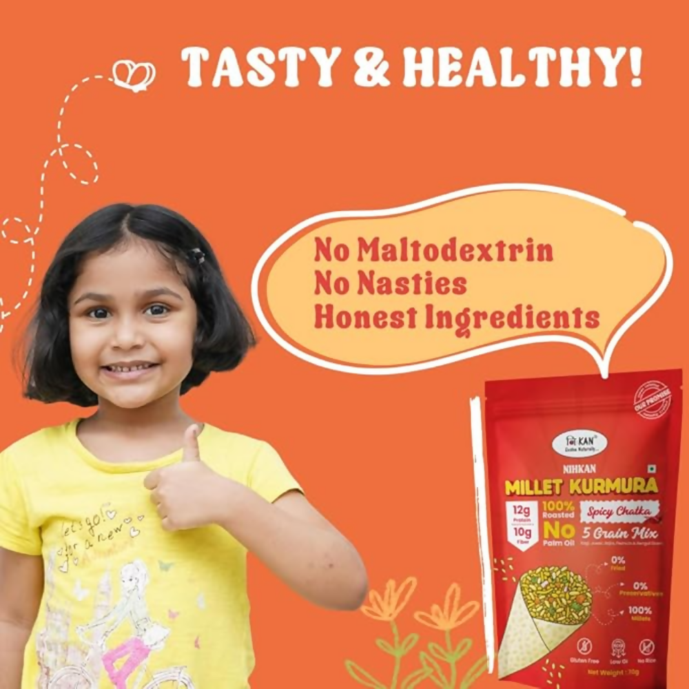 Image 4 of NIHKAN Roasted Ragi Jowar Bajra Kurmura Puffs Mix - Spicy Chatka Flavour