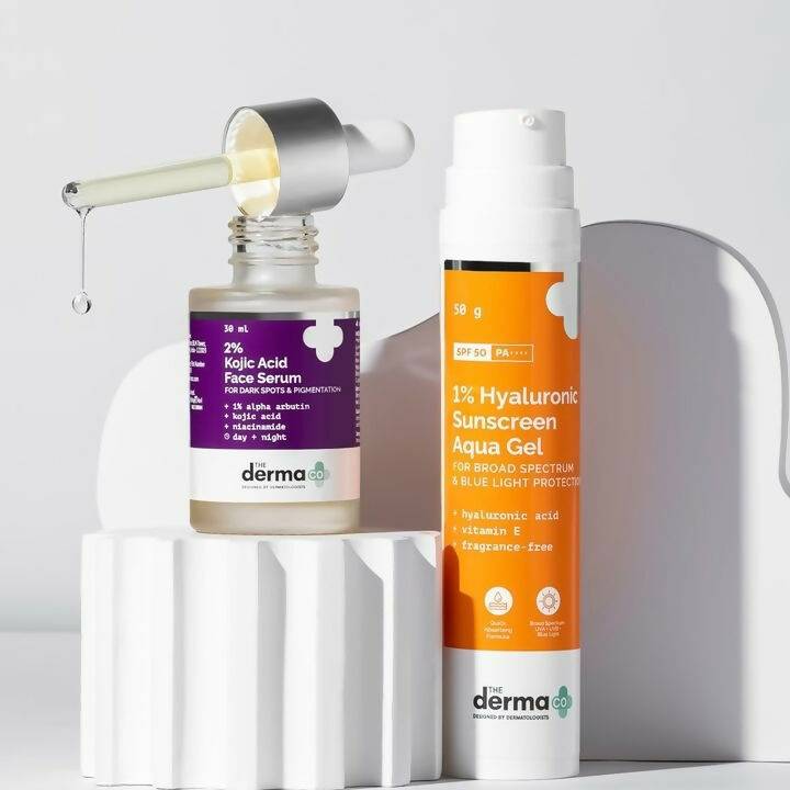 Image 1 of The Derma Co Summer Essentials Combo: 1% Hyaluronic Sunscreen & 2% Kojic Serum