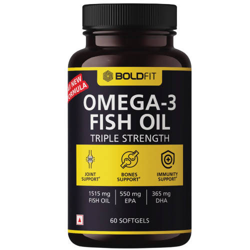 Image 1 of 60 softgels for the product Boldfit Omega-3 Fish Oil Triple Strength Softgels