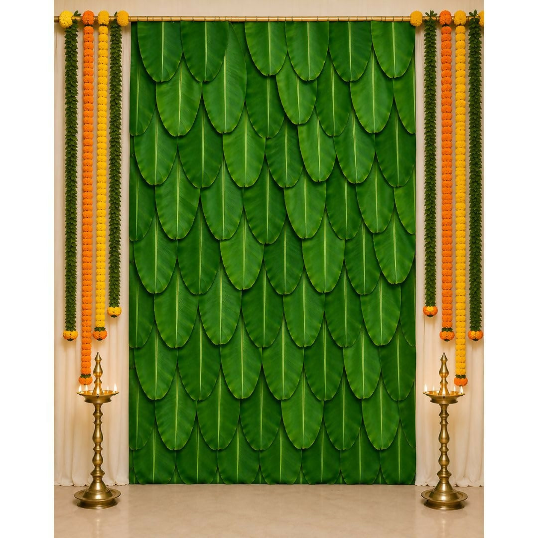Image 1 of Default Title for the product Sri Yagnaa Decoration M 10 – Banana Leaf Pooja Backdrop Cloth 5 x 8 Ft