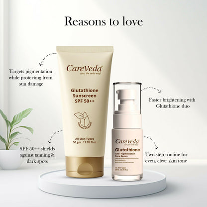 Image 3 of CareVeda Glutathione Skin Care Set of 2 | Face Serum & Sunscreen for Bright, Even-Toned Skin | Anti-Pigmentation & Glow Boost | For Men & Women