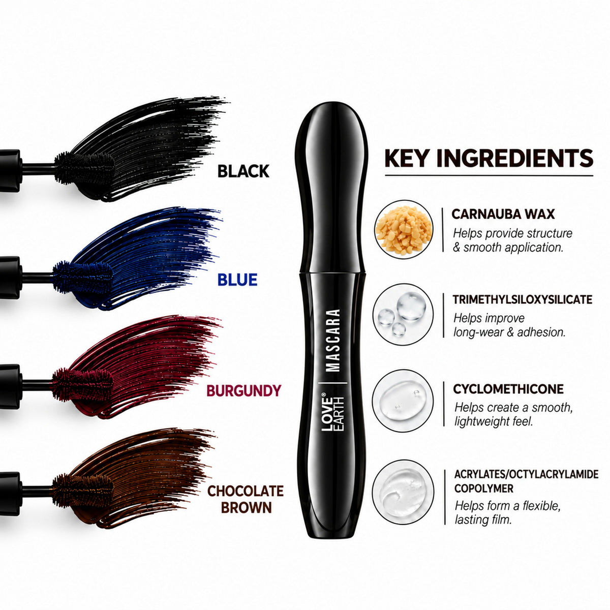 Image 8 of Love Earth Lash Max Mascara - Voluminous Lengthening & Waterproof - Blue