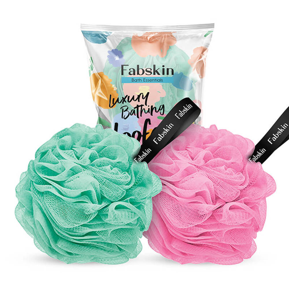 Image 1 of Set Of 2 / Pack of 1 for the product Fabskin Luxury Bathing Round Loofah - For Men And Women - Couples Pack Of 2 - Aqua Green And Pink