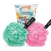 Image 1 of Set Of 2 / Pack of 1 for the product Fabskin Luxury Bathing Round Loofah - For Men And Women - Couples Pack Of 2 - Aqua Green And Pink