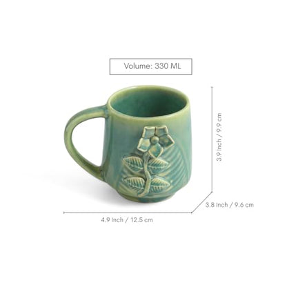 Image 6 of ExclusiveLane Sage Serenity Hand-Embossed Ceramic Coffee Mug Set of 4 330 ML