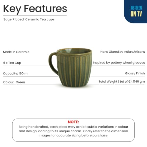 Image 4 of ExclusiveLane Sage Ribbed Ceramic Tea Cups Set of 6 190 ml