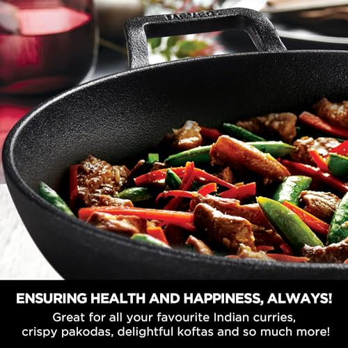 Image 5 of Meyer Pre-Seasoned Cast Iron 3 Piece Cookware Set - 26cm Frypan + 26cm Kadai with Interchangeable Lid