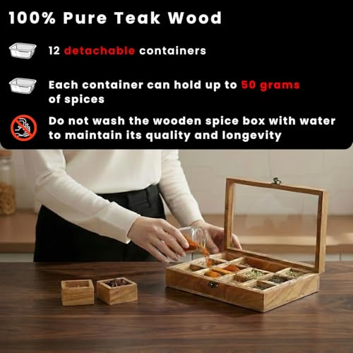 Image 5 of ExclusiveLane Medley of Masalas Wooden Spice Box for Kitchen (12 Detachable Containers, Each Container: 50 gram)