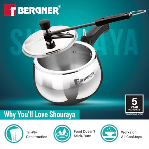 Image 6 of BERGNER Shouraya Triply Stainless Steel Pressure Cooker 2.5 Litres