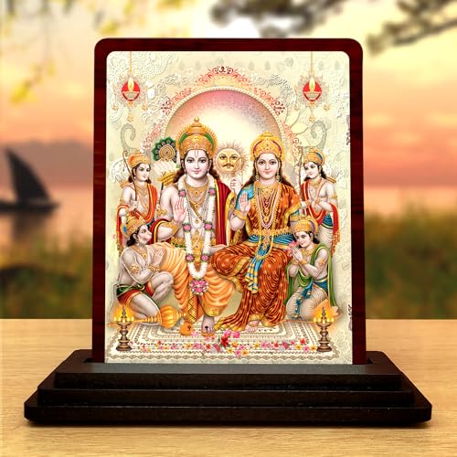 Image 1 of Default Title for the product Ram Darbar Printed Wooden Idol for Car Dashboard & Home Decor Shri Ram, Sita, Laxman & Hanuman Spiritual Showpiece for Office Desk - Religious Figurine for Protection & Gifting