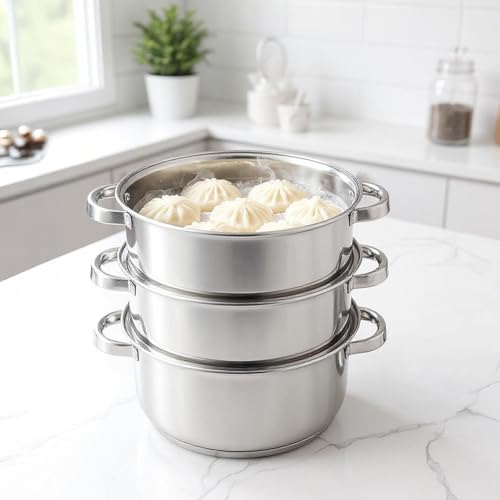 Image 10 of Solimo - Stainless Steel 2 Tier â Steamer / Idli Cum Modak Maker With Glass Lid- 20 Cm | 3 Liters | Induction Base | Silver