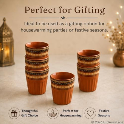 Image 7 of ExclusiveLane Terra Tones Ceramic Kullad Cups Set of 6 (120 ml)