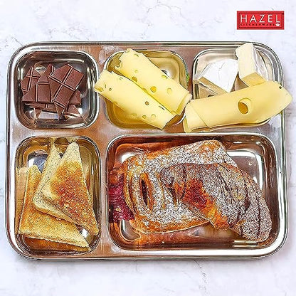 Image 7 of HAZEL Stainless Steel 5 Compartment Mess Plate Set of 2