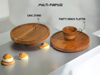 Image 2 of Vesta Homes Large Round Acacia Wooden Cake Stand, Pizza Stand & Charcuterie Board | Diameter - 12 inch, Height - 4 inch