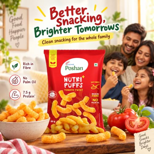Image 7 of Acme Poshan Nutri+ Protein Puffs Tomato Twist 50g