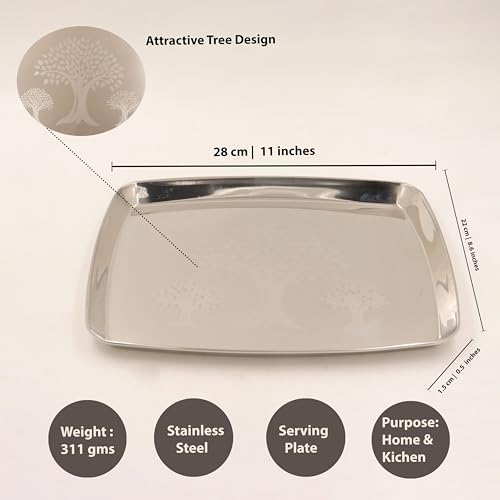 Image 4 of Spillbox Stainless Steel Serving Plate 28 cm Tree Design